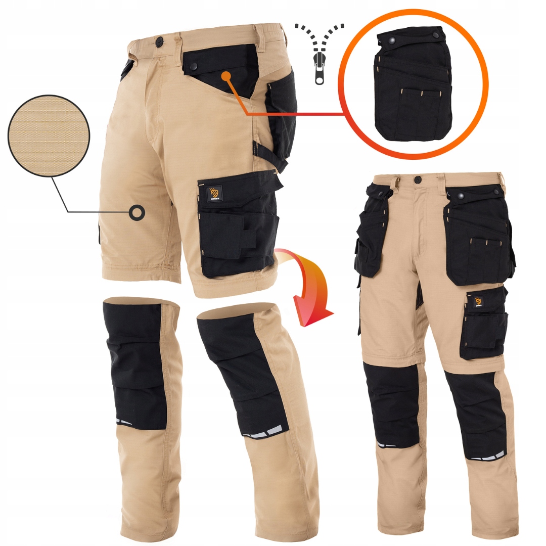 PRACOVNÉ NOHAVICE 2 V 1 ZEUS KHAKI RIP STOP CARGO PANTS 46